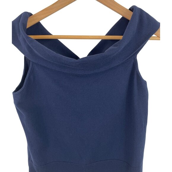 American Living Womens Navy Sleeveless Knit Top With Folded Collar Size Large - Picture 2 of 8